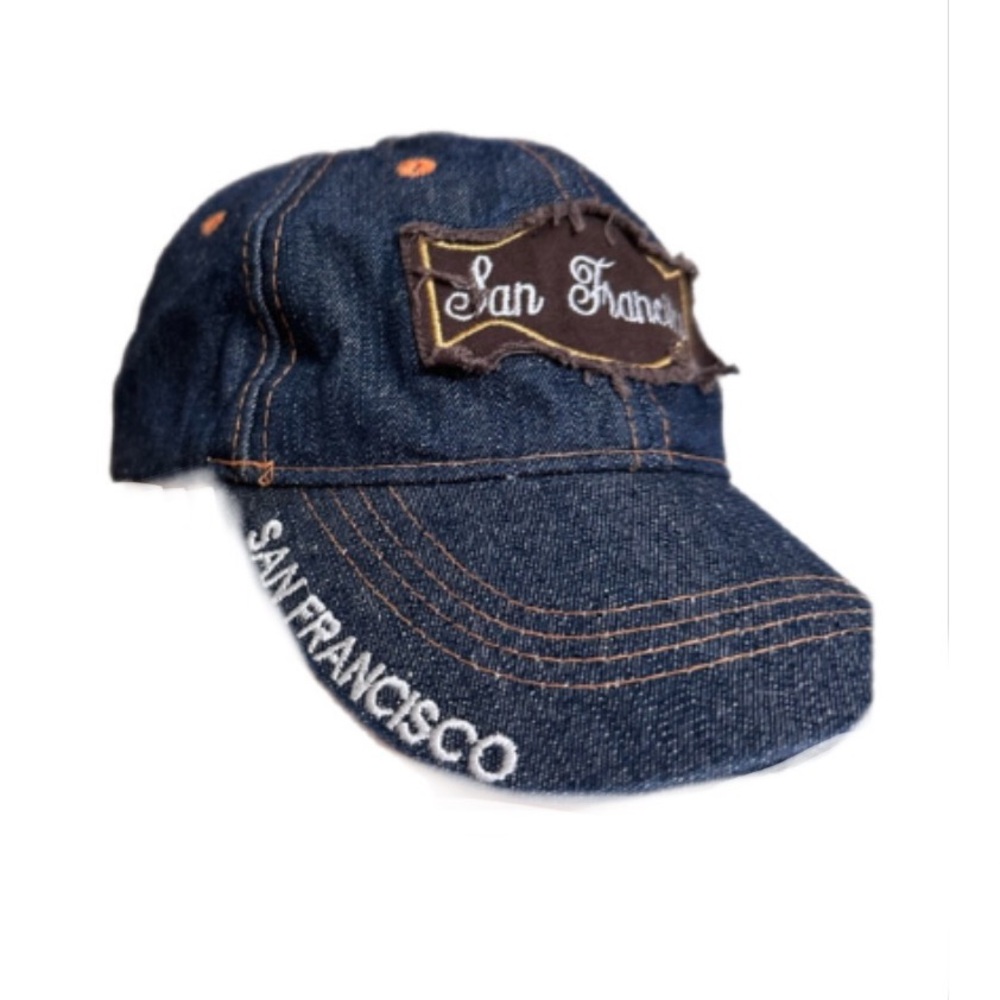 San Francisco Dark Blue Denim Cap with Gold Stitching